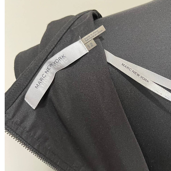 MARC NEW YORK Andrew Marc Black Sheath Long Back Zipper Cap Sleeve Dress Size 12 - Picture 5 of 9